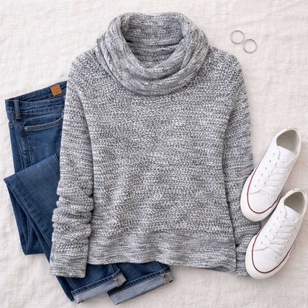 Lou & Grey Cowl neck Marbled Grey Sweater Small